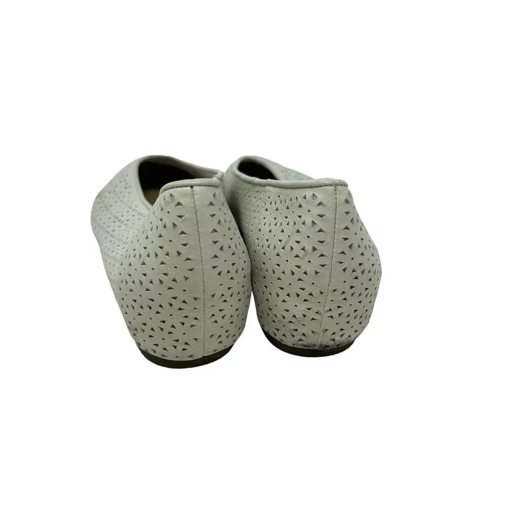 Eileen Fisher White Lasercut Leather Ballet Flats‎ Size US 8.5